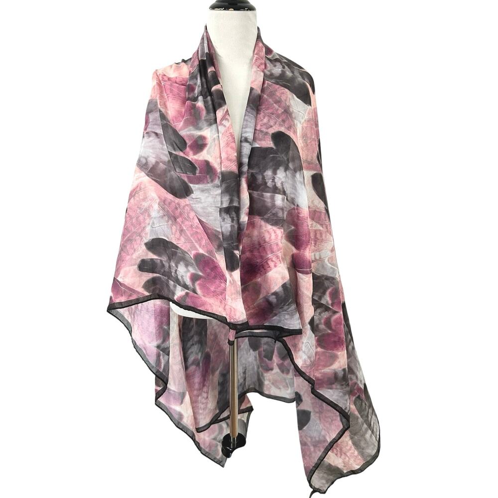 H&M Pink Black Abstract Floral Sheer Sarong Scarf Wrap Swim Cover Up Pareo